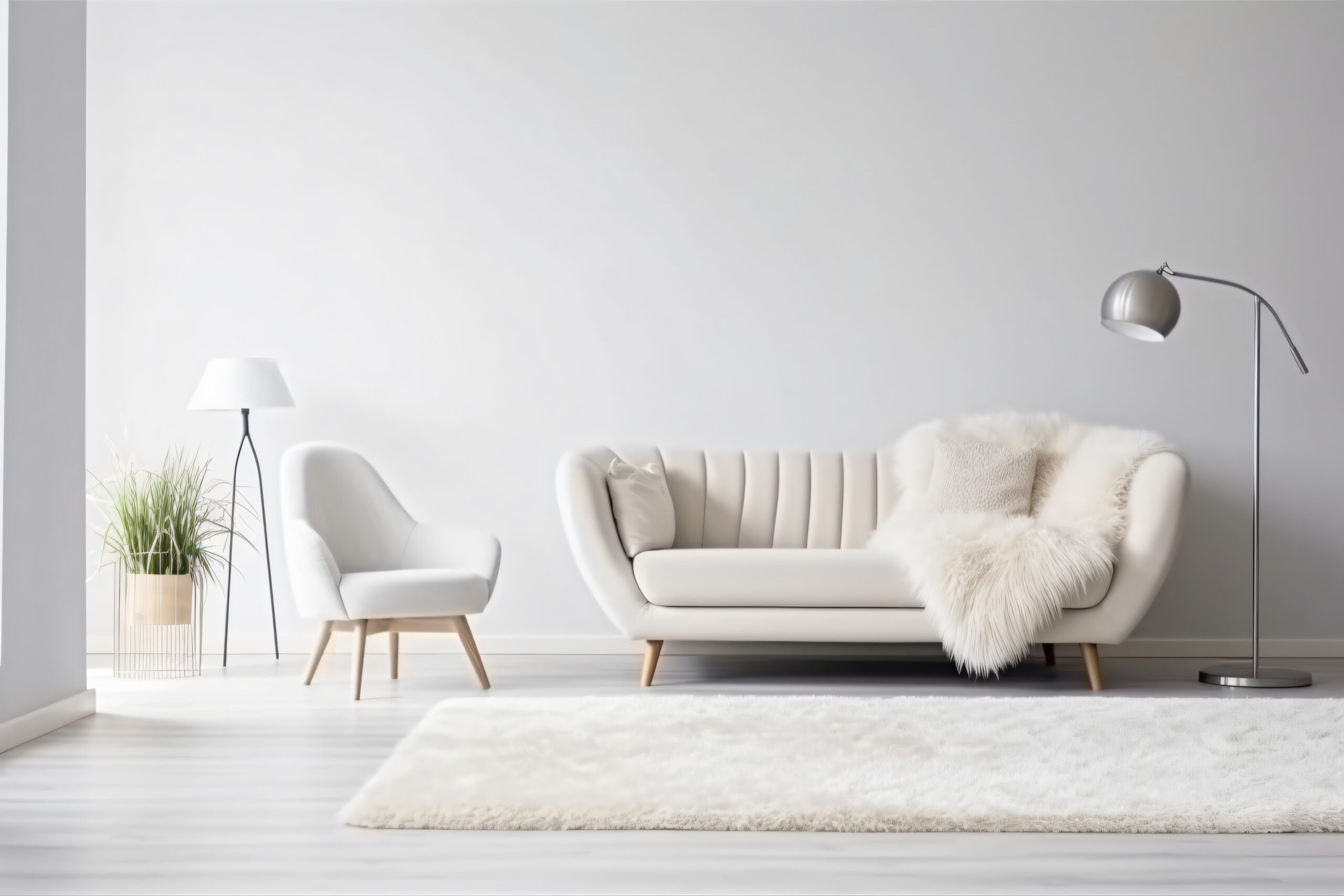 Moderne huiskamer met strakke muren en witte muren, hoogwaardig stucwerk door SV Stukadoor Groningen